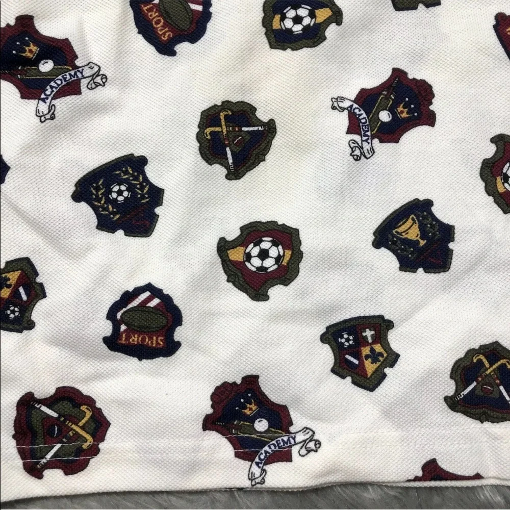 Vintage Oshkosh Bgosh Boys White Polo Long Sleeve Sport Academy Print